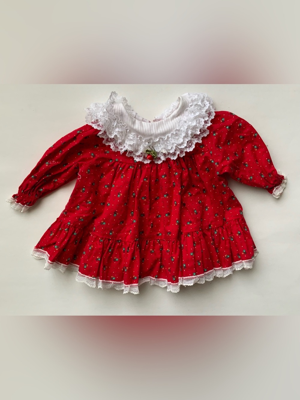 Girls' Red Lace-Trim Peplum Top